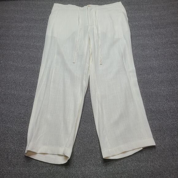 Tom James Pants Mens XL White Linen Viscose Drawstring Elastic Waist Beach - Picture 1 of 8
